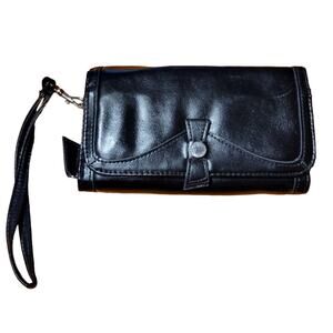 Hato Hasi Black Leather Wristlet Evening Bag Clutch 4x7